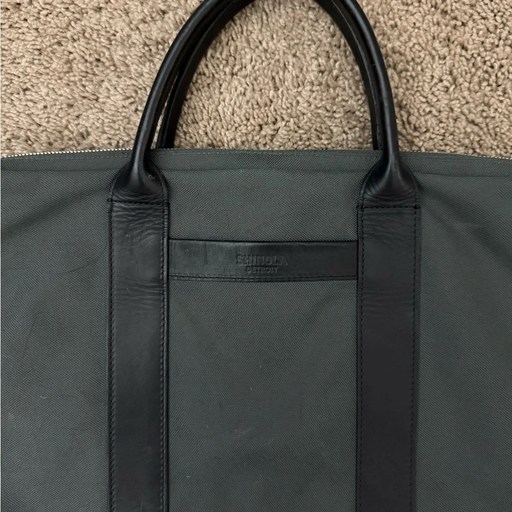 Shinola Grey/Black Canvas LeatherMessenger Laptop Bag Briefcase